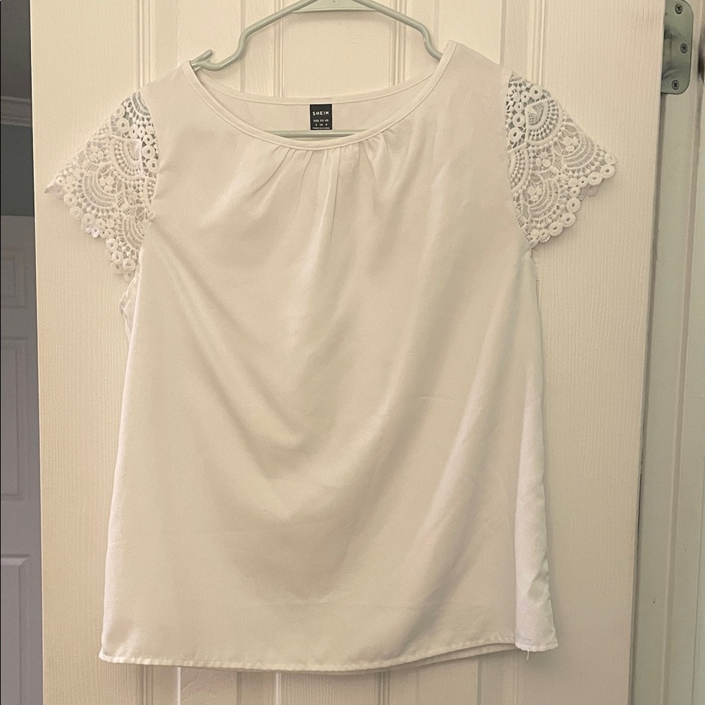 White Blouse with Lace Sleeves
